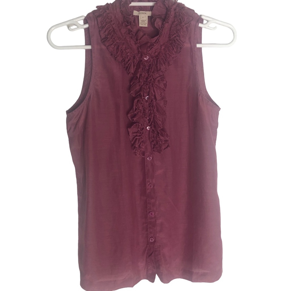 J. Crew Mauve Top Silk Ruffle High Neck Button Sleeveless D15